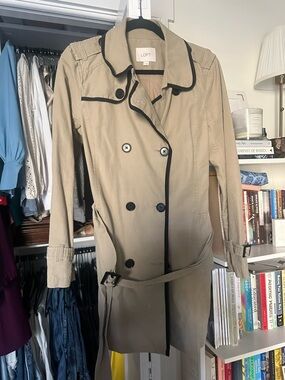 LOFT Tan Trench Coat with Black Piping